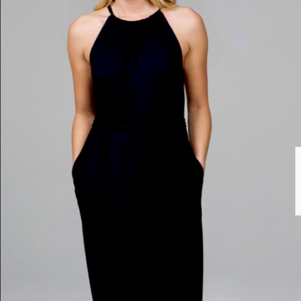 Gathered Halter Dress (Black) yoga floor length